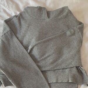 ALO Yoga Gray Ribbed Muse Hoodie in Athletic Grey